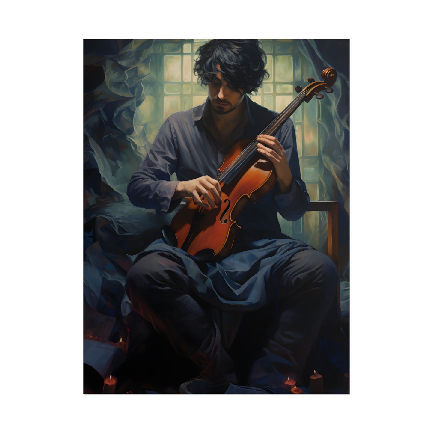 Mysterious Musician: Intimate Guitar Portrait - Poster