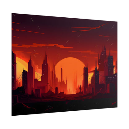 Cyberpunk Cityscape: Burning Nighttime Digital Art - Poster