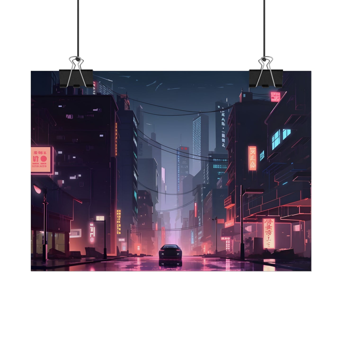 Cyberpunk Night: Melancholic Urban Landscape Artwork - Poster