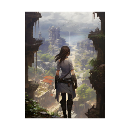 Dramatic Anime City Warrior: Bird's Eye View Digital Art - Poster