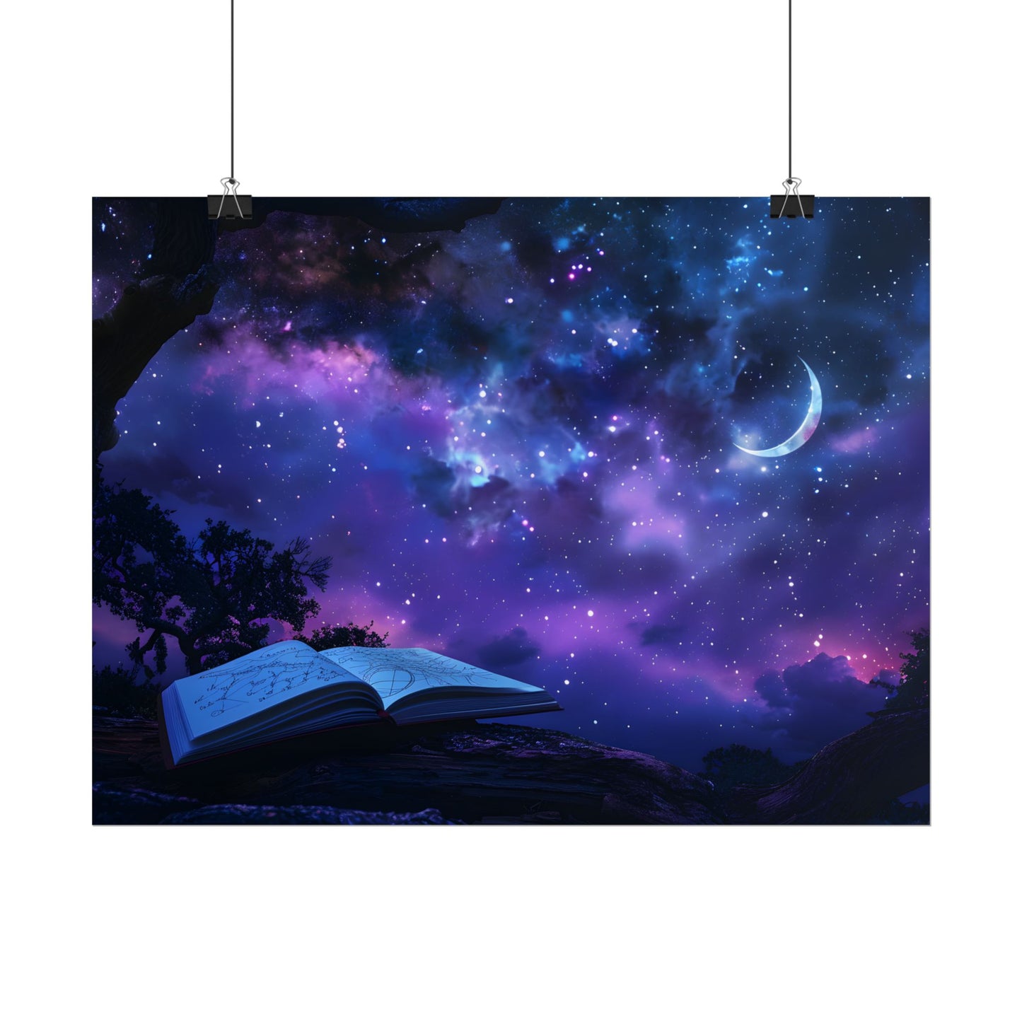 Mystical Night Sky: Stars and Crescent Moon - Poster