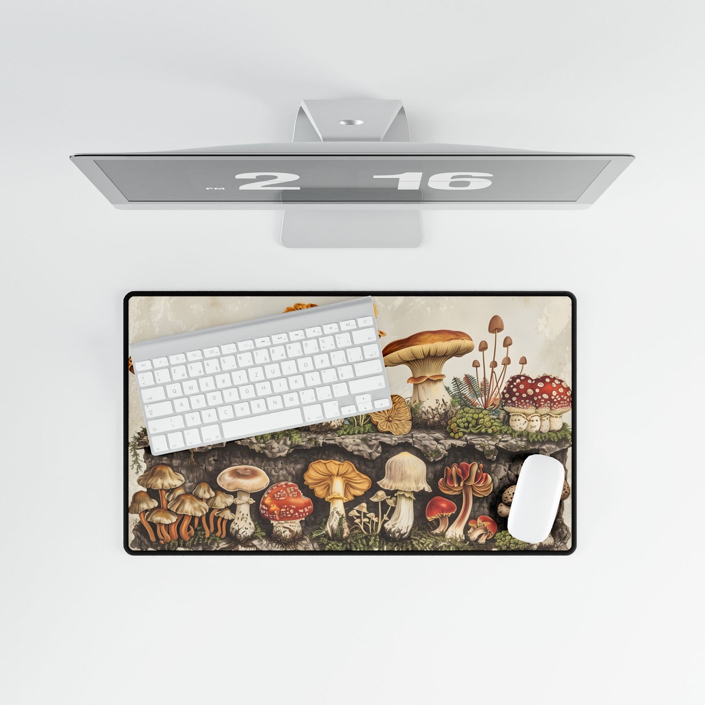 Vintage Mushroom Illustration: Detailed Artwork - Desk Mat