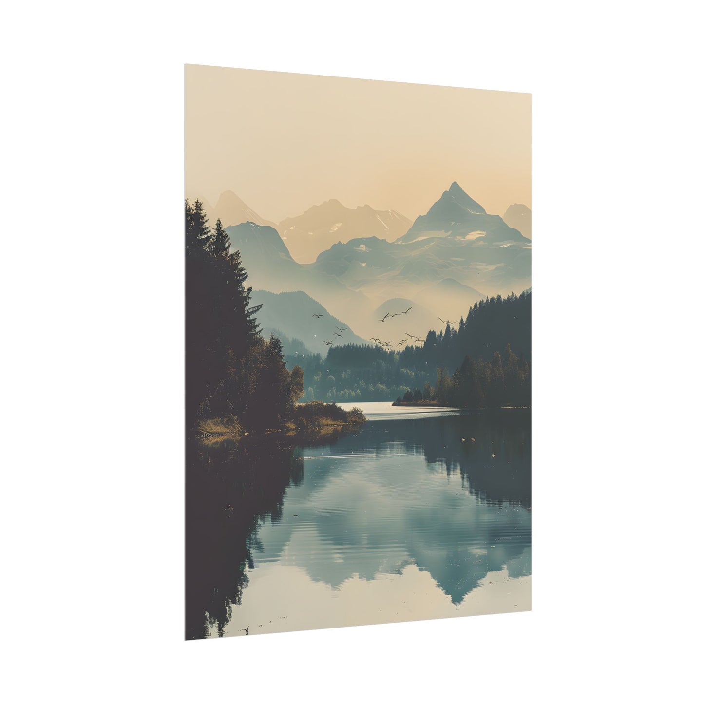 Serene Mountain Lake Aerial: Birds Eye View Artwork - Poster