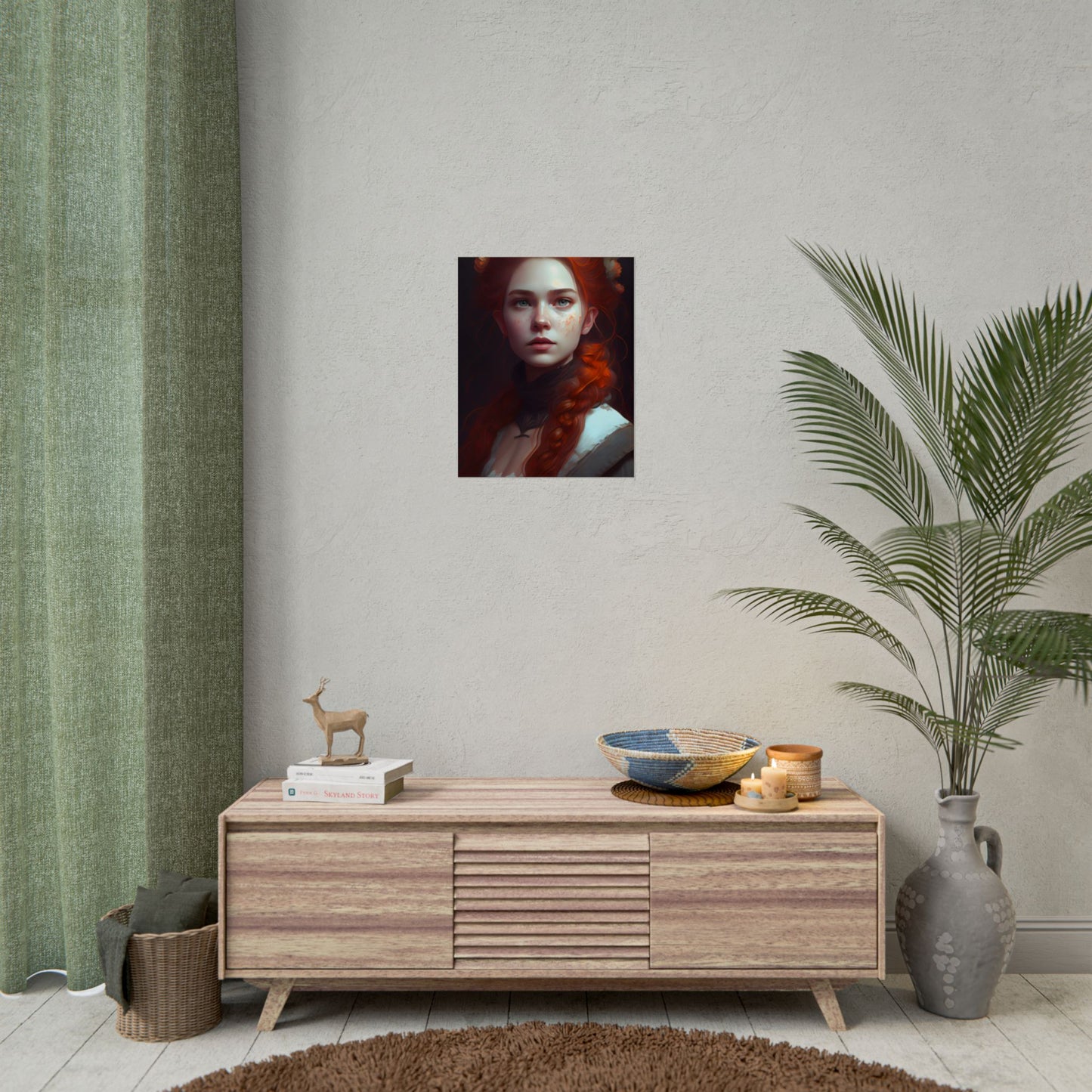 Astonishing Redhead Portrait: Elegant Young Woman in Dress - Poster