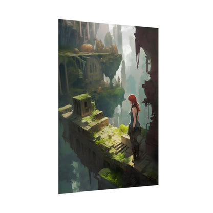 Anime Red Haired Female: Dramatic Eyes Art - Poster