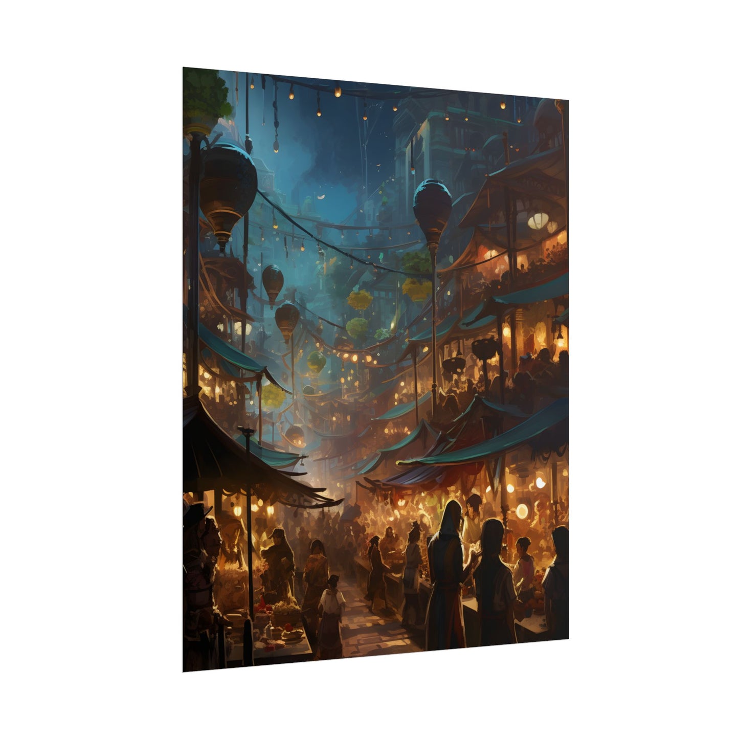 Enchanting Night Street Food Market: Colorful Artwork - Poster