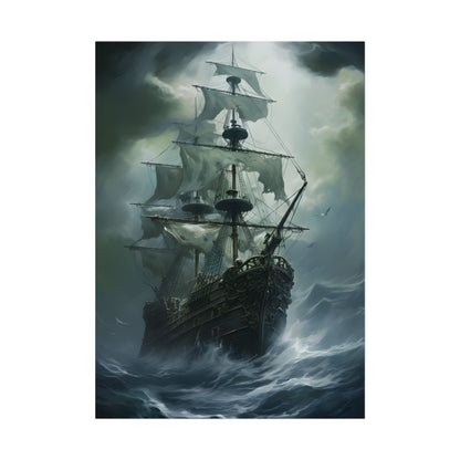 Surreal Pirate Ghost Ship Sailing Ocean - Poster