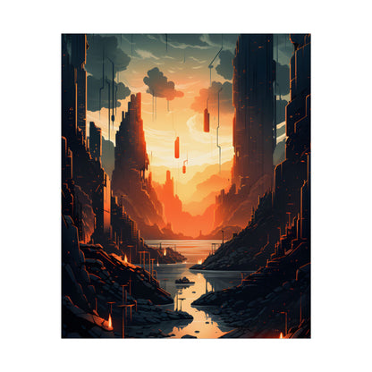 Cyberpunk Metropolis Ablaze: Nocturnal Digital Masterpiece - Poster