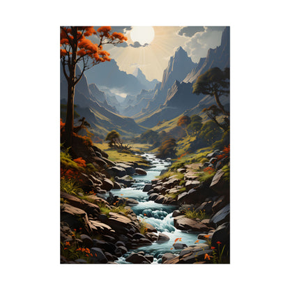 Majestic Waterfall Oil Painting: A Captivating Artwork - Poster