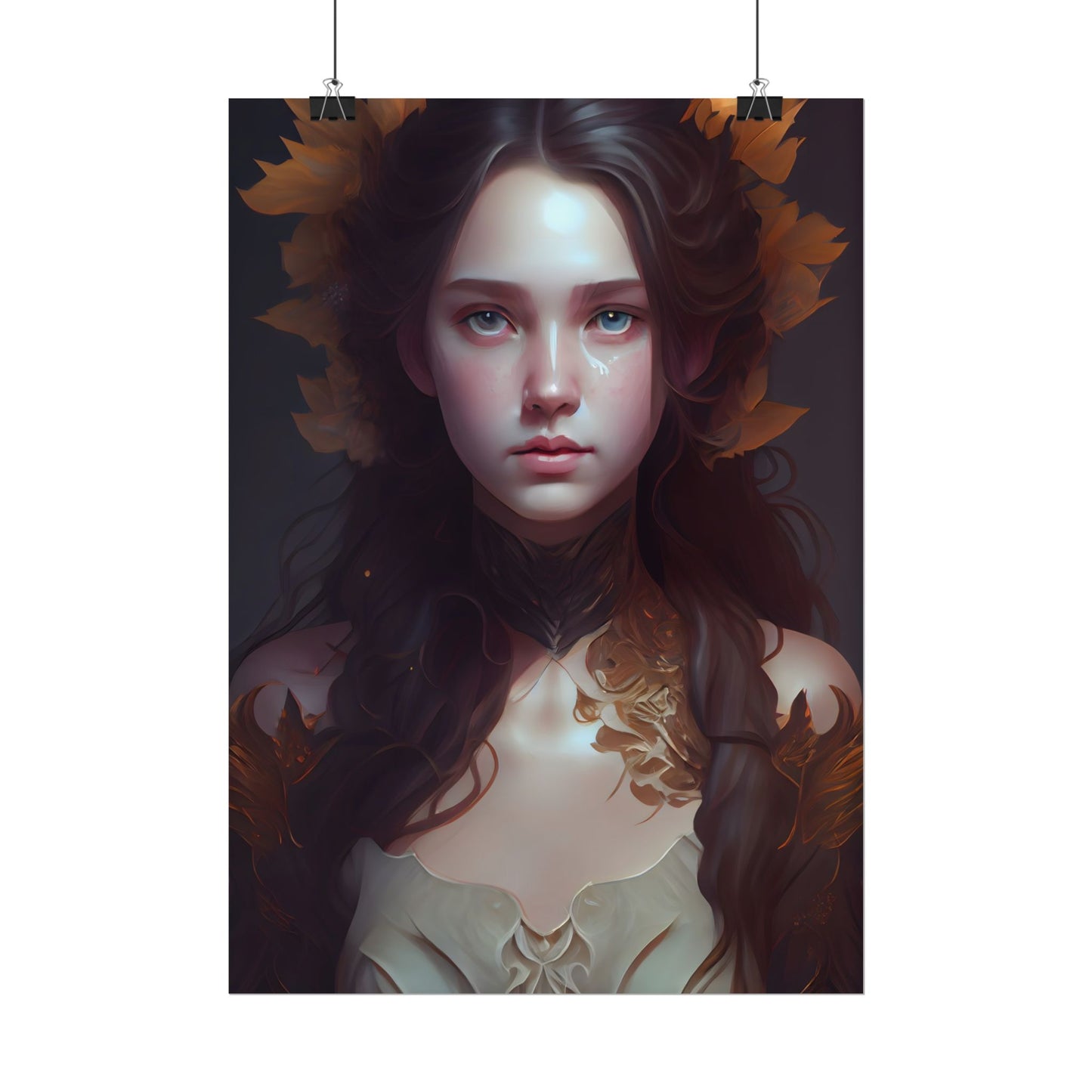 Brown Hair Female Portrait: Artistic Style Digital Art - Poster