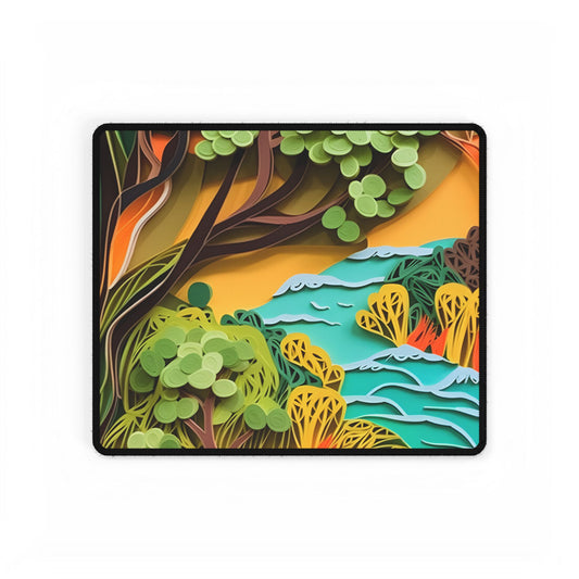 African Paper Quilled Landscape: Artwork in Brown and Green - Desk Mat