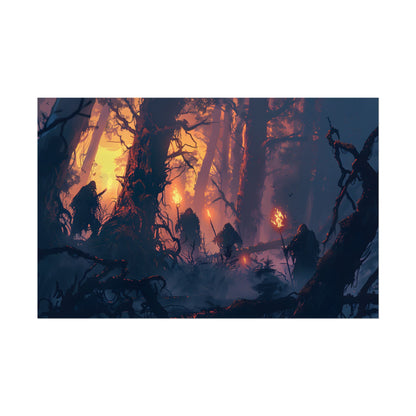 Forest Gathering at Sunset: Peaceful Woodland Scene - Poster