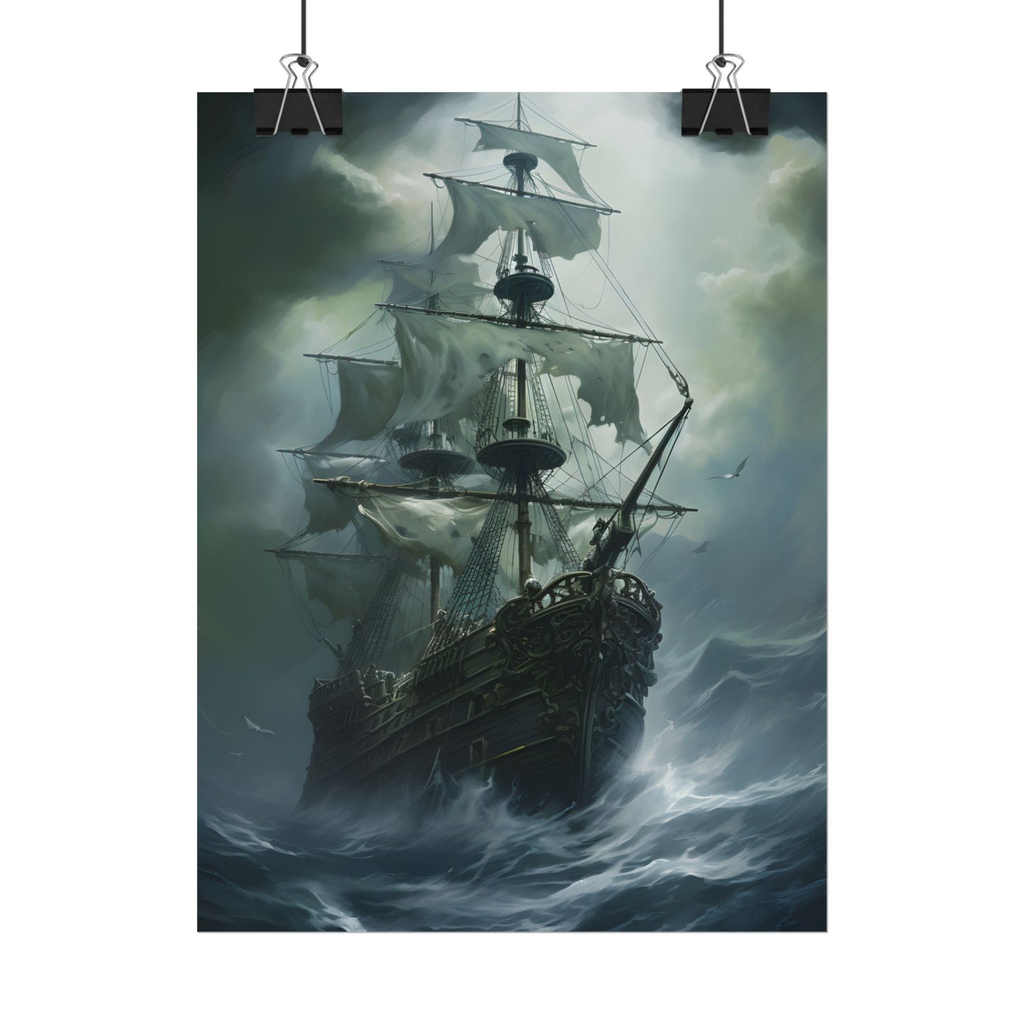 Surreal Pirate Ghost Ship Sailing Ocean - Poster