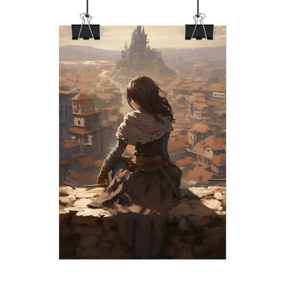 Dramatic Character Illustration: Bird's Eye View in Motion - Poster