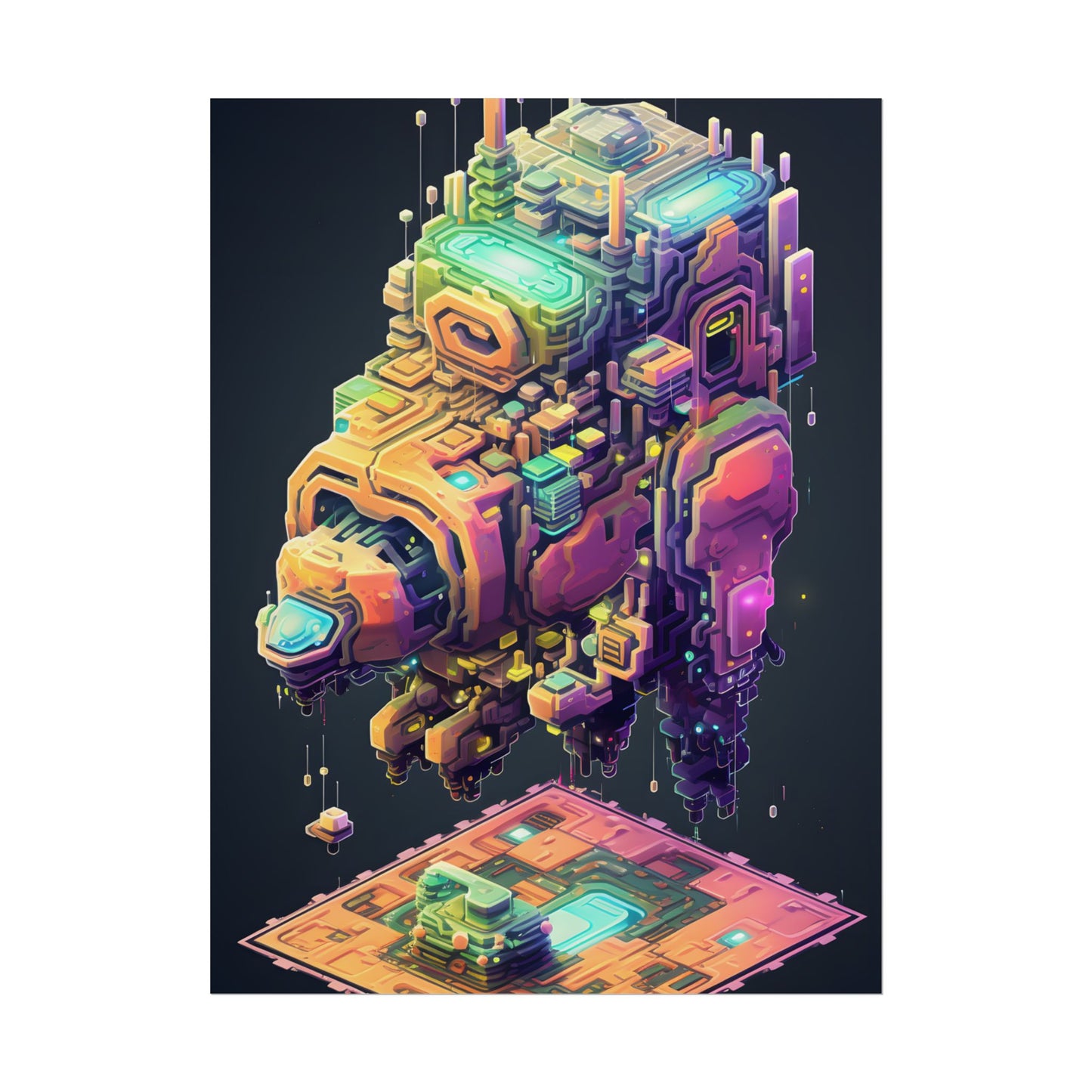 Pixel Punk Pets: Digital Artwork of Cyber-Pets in Pixelated World - Poster