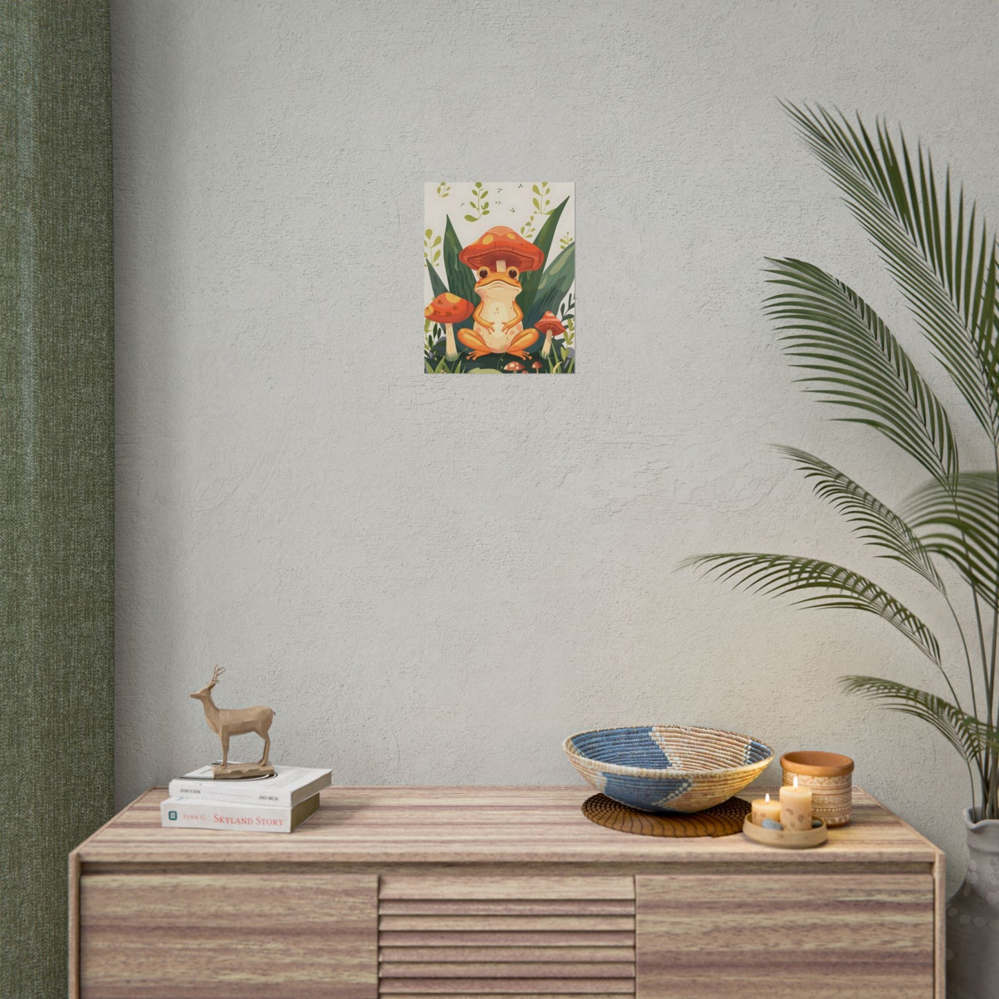 Retro Whimsy: Frog & Mushrooms in Close-Up Charm - Poster