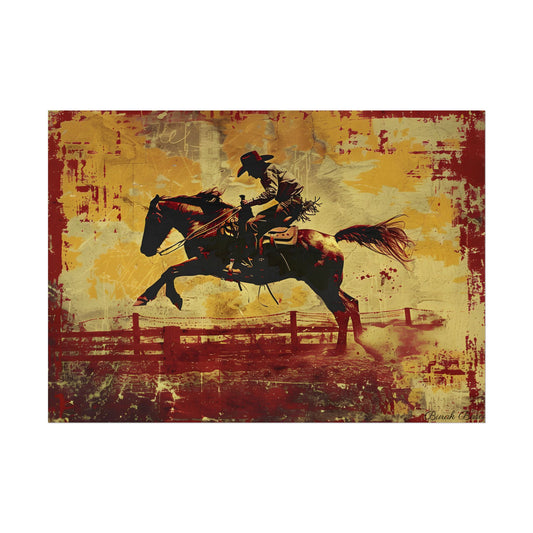 Retro Rodeo Cowboy: Bucking Bronc Action Art - Poster
