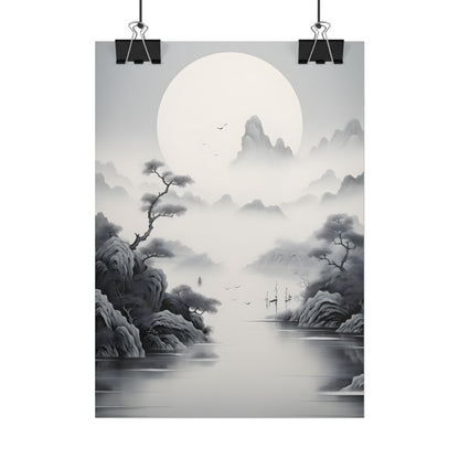Chinese Ink Mirror Landscape: Serene Artwork - Poster