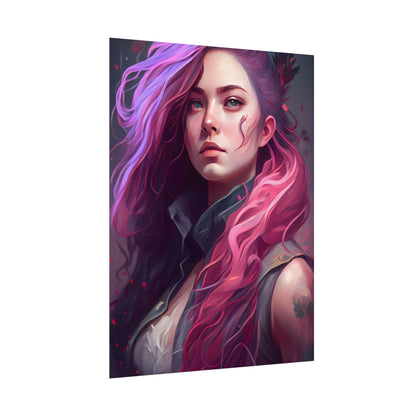 Astonishing Female Portrait: Stylized Pink Hair Artwork in Dre - Poster