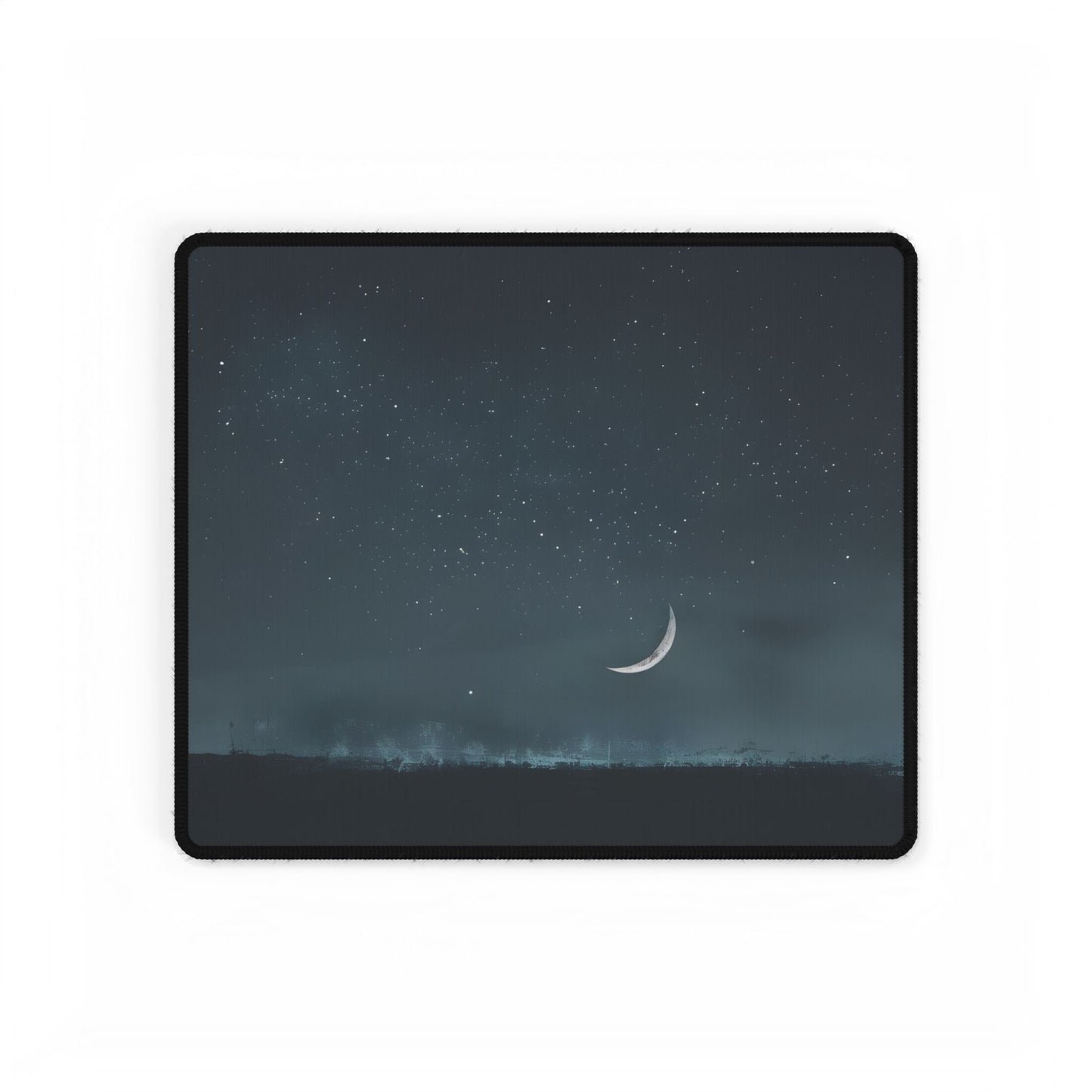Minimalist Night Tree: Soft Lighting in Blue-Gray Skies - Desk Mat