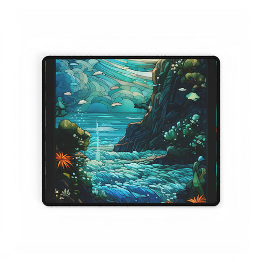 Medieval Stained Glass Church Art: Vibrant Religious Figures - Desk Mat