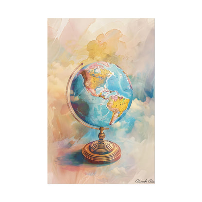 Vintage Globe Adventure: 80 Iconic Landmarks on a Classic Map - Poster