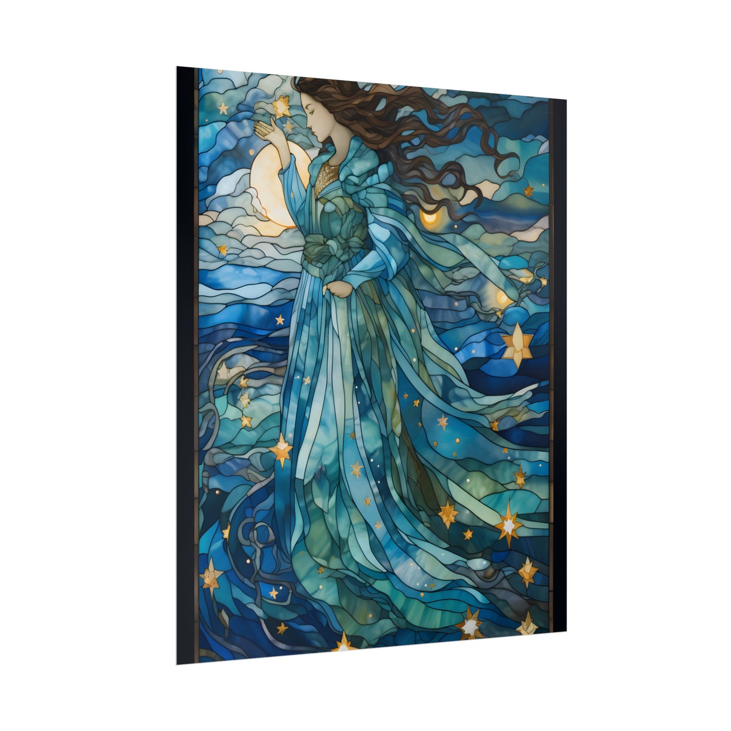 Medieval Stained Glass Art: A Colorful Church Window Piece - Poster