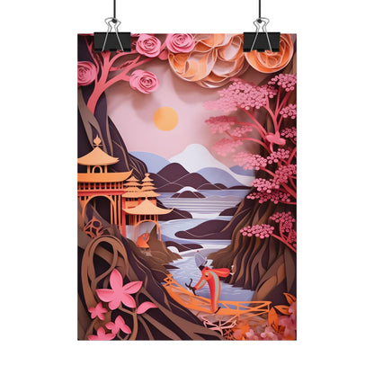 Japanese Vibrance: Eye-Catching Paper Quilled Landscape Art - Poster