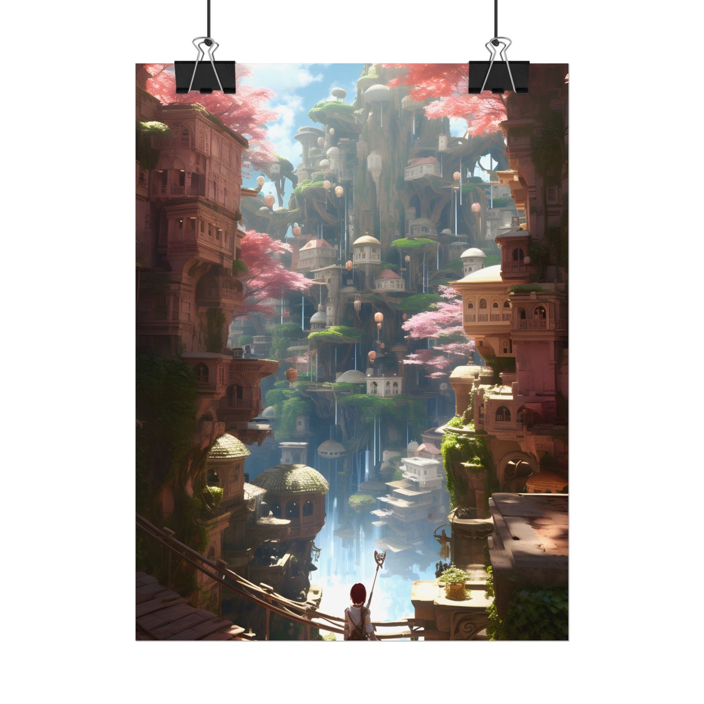 Dramatic Anime Cityscape: Birds Eye View Digital Art - Poster