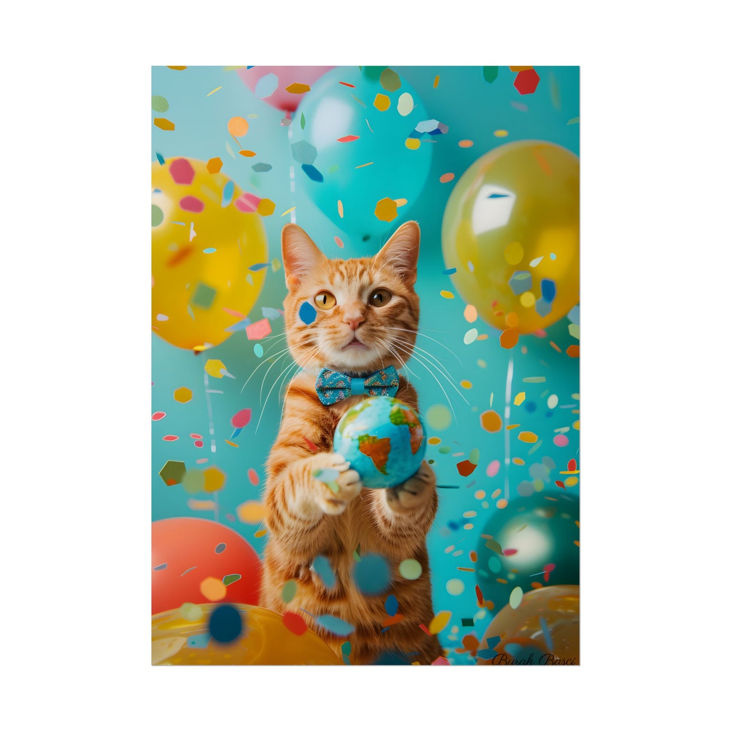 Charming Whiskers: Cat in Bow Tie with Mini Flag - Poster