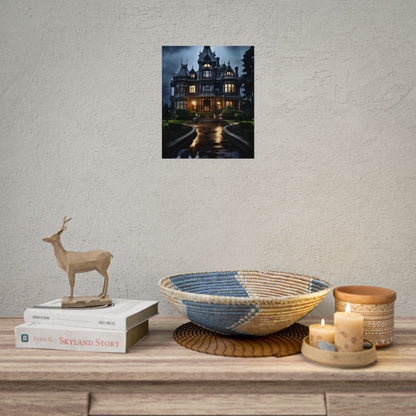 Haunted Victorian Mansion: Spooky Stormy Night Art - Poster