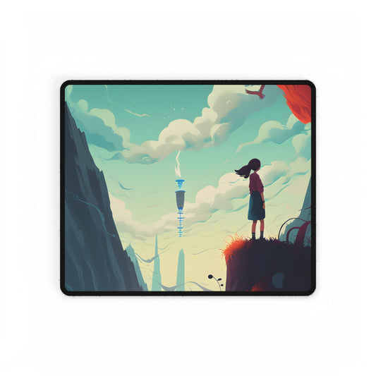 Cloudy Meadow: Boy and Girl in Serene Nature Scene - Desk Mat