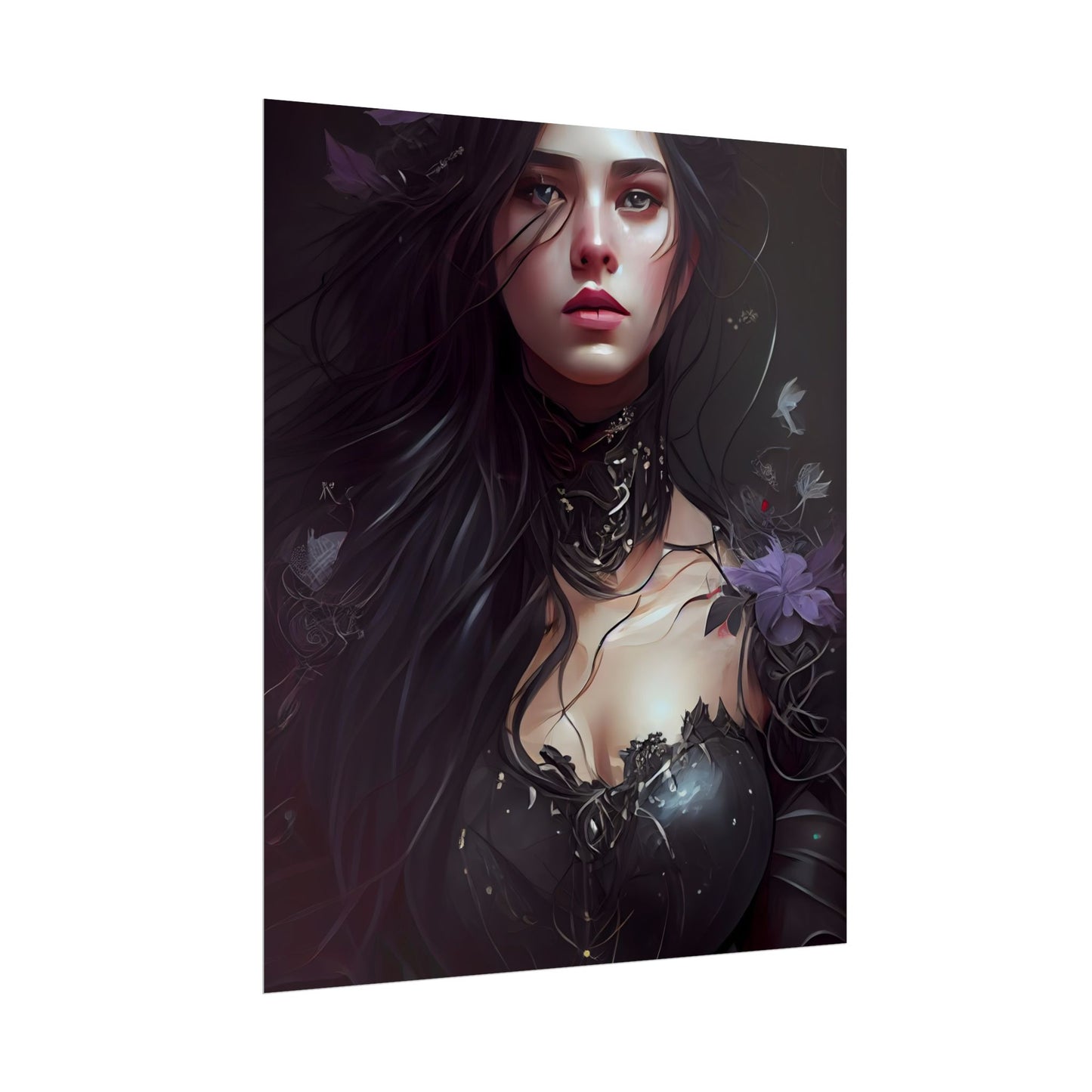 Striking Woman Portrait: Black Hair Artwork - Poster