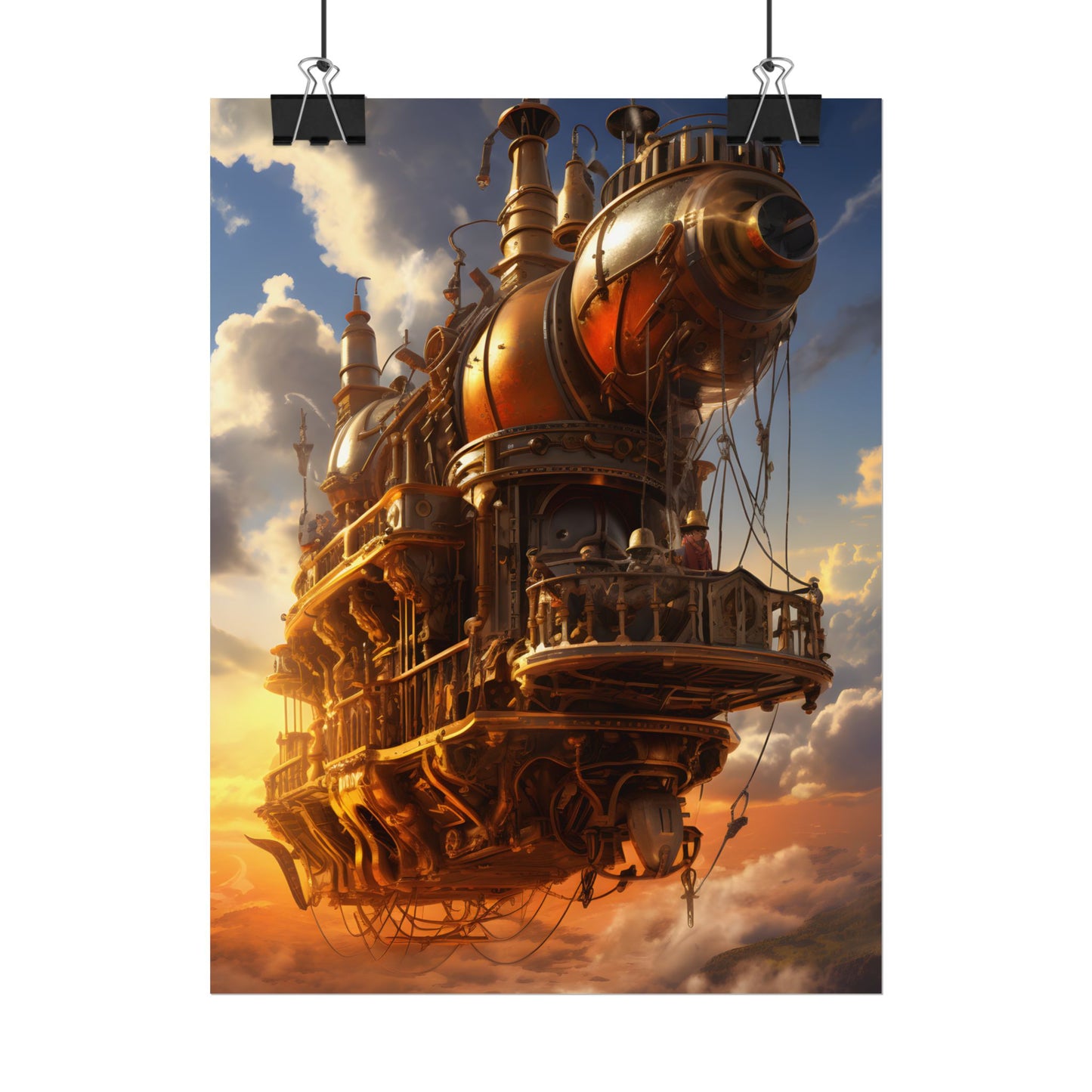 Steampunk Sky-Liner Thrill: Colorful Runners on Colum - Poster