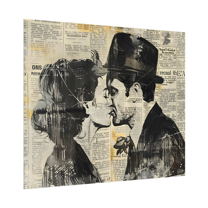 Vintage Romance Couples: Newsprint Artwork - Intimate Moments - Poster