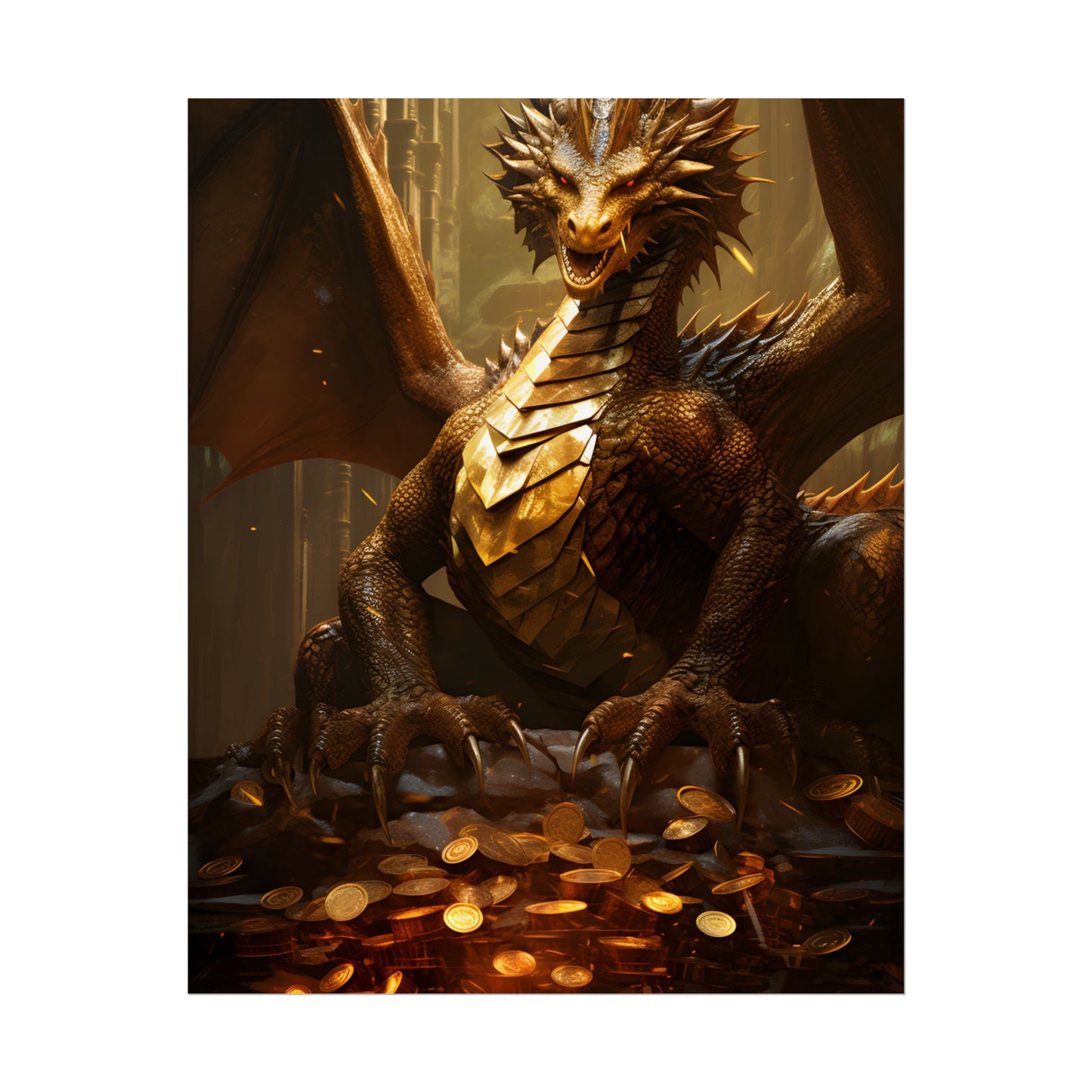 Majestic Dragon Guardian: Fantasy Artwork in a Magical Lair - Poster