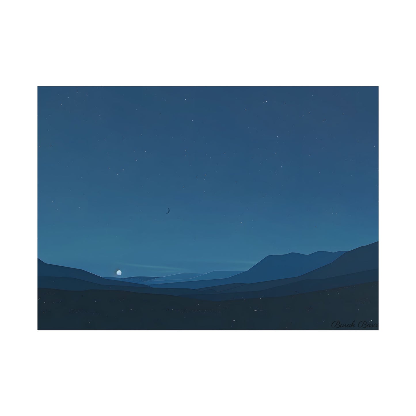 Minimalist Night Sky: Stars and Crescent Moon Art - Poster