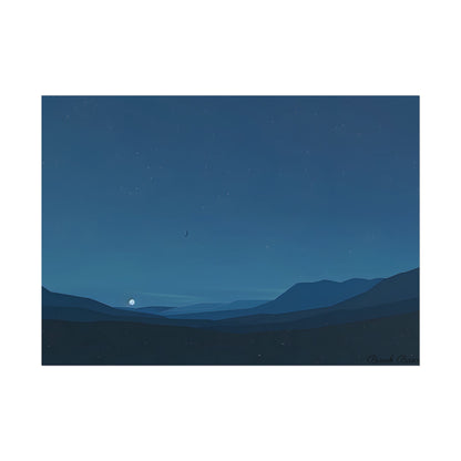 Minimalist Night Sky: Stars and Crescent Moon Art - Poster