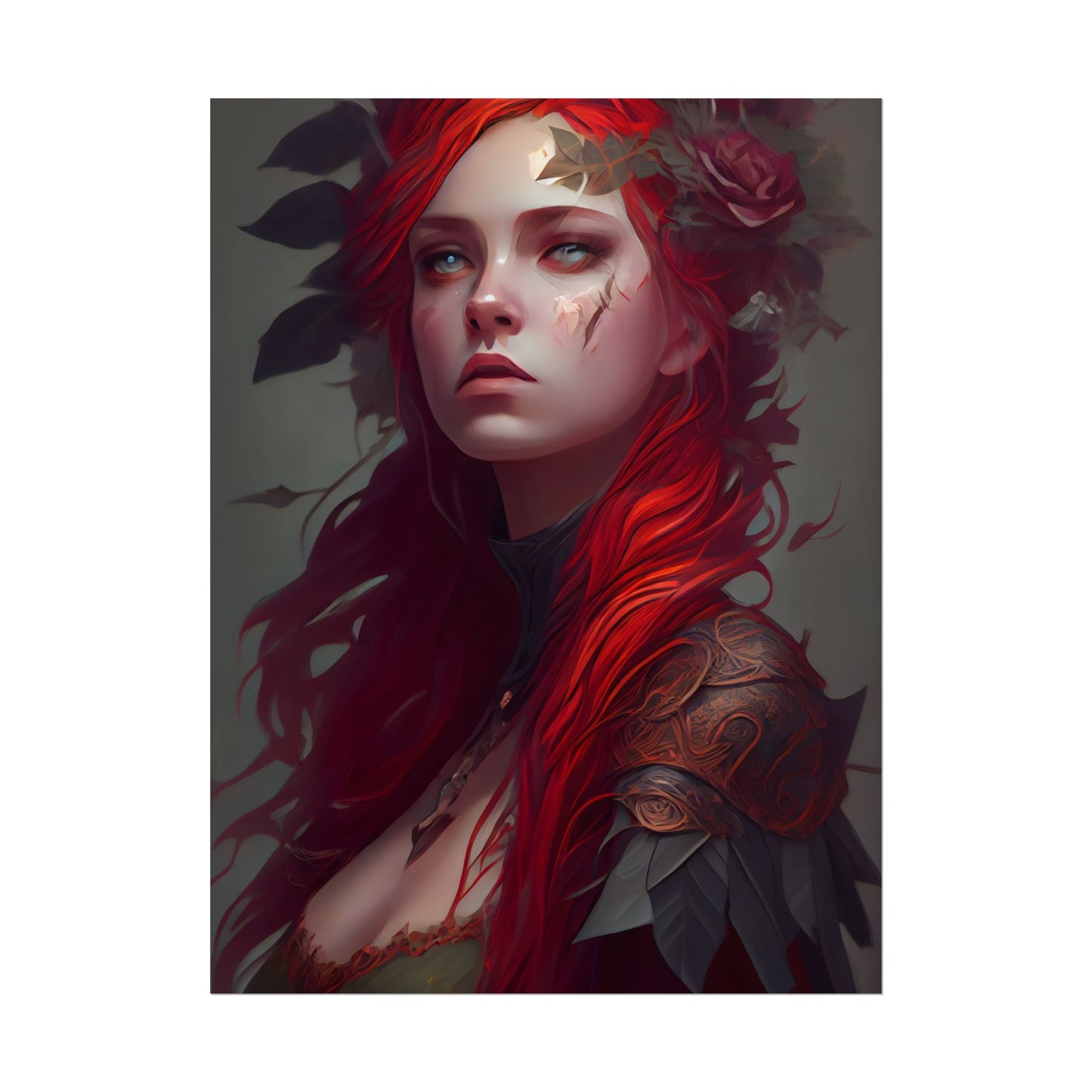 Intimate Red Hair Portrait: Artistic Female Figure in Black Dress - Poster