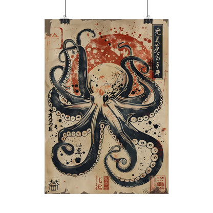 Stylized Octopus: Vibrant Japanese Ukiyo-E Artwork - Poster