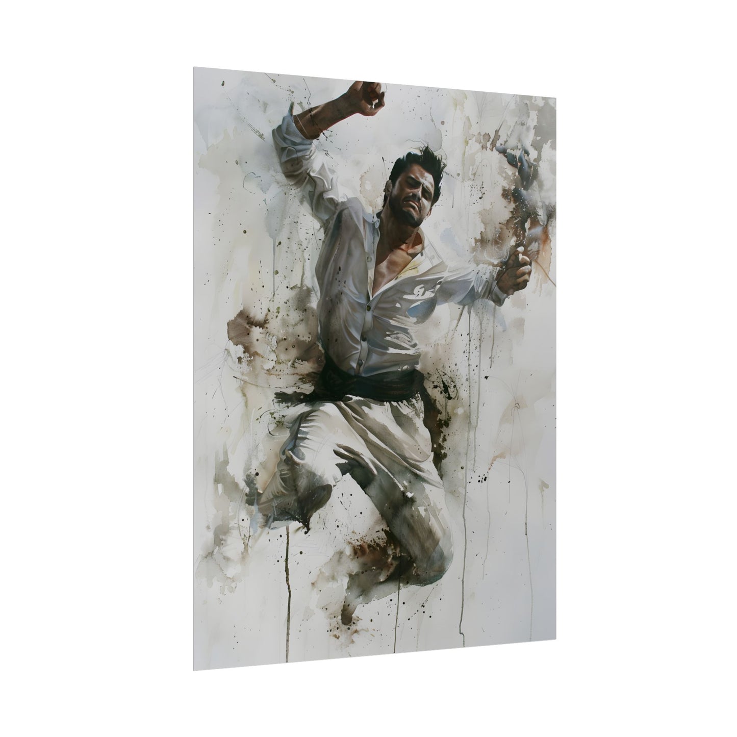 Watercolor Artwork: Man Dancing in Dynamic Movement - Poster
