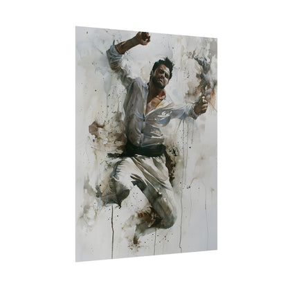Watercolor Artwork: Man Dancing in Dynamic Movement - Poster