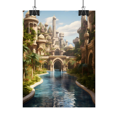 Mythical Oasis: Tranquil Desert Landscape - Poster