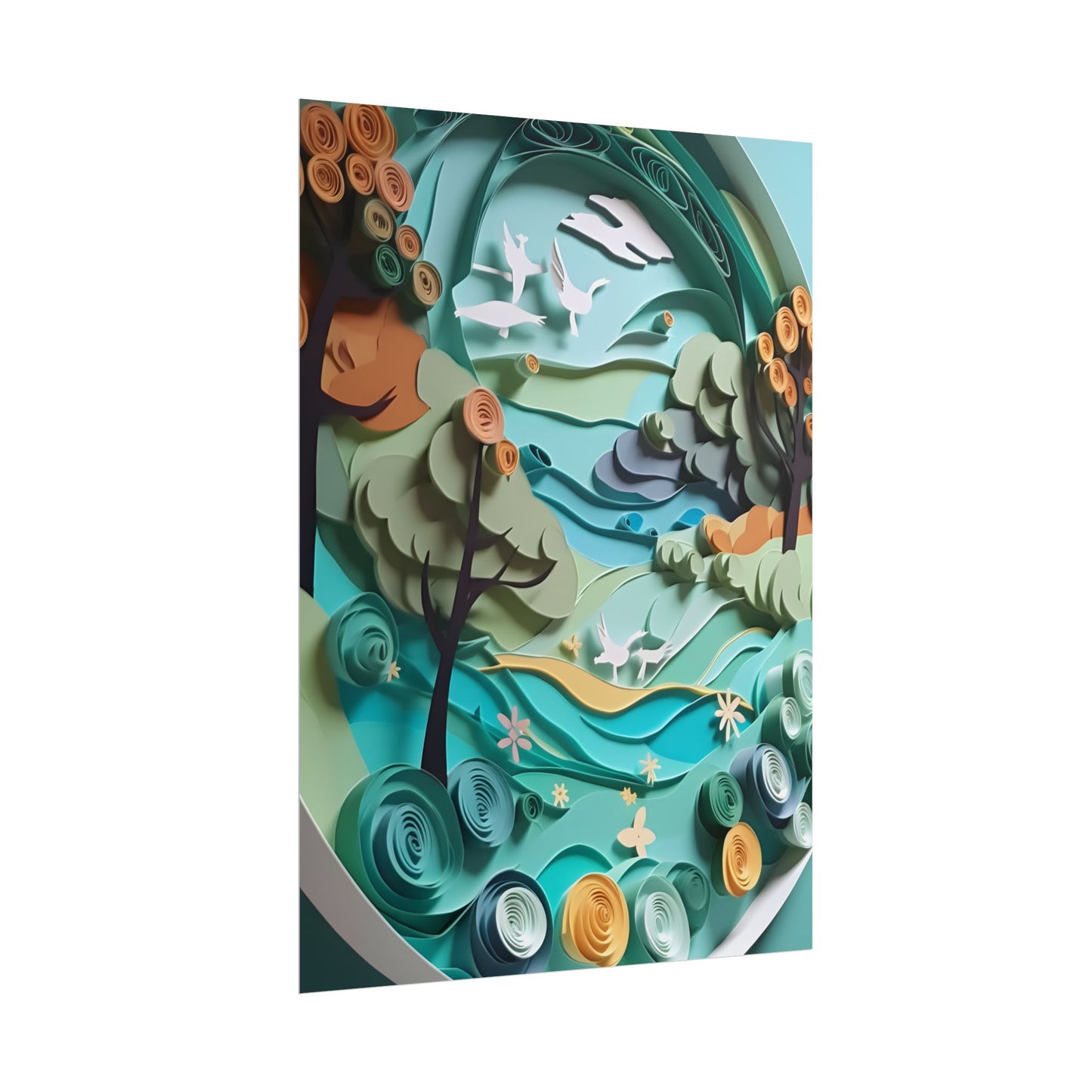 Eye-Catching Beach Landscape: Paper Quilling Art - Poster