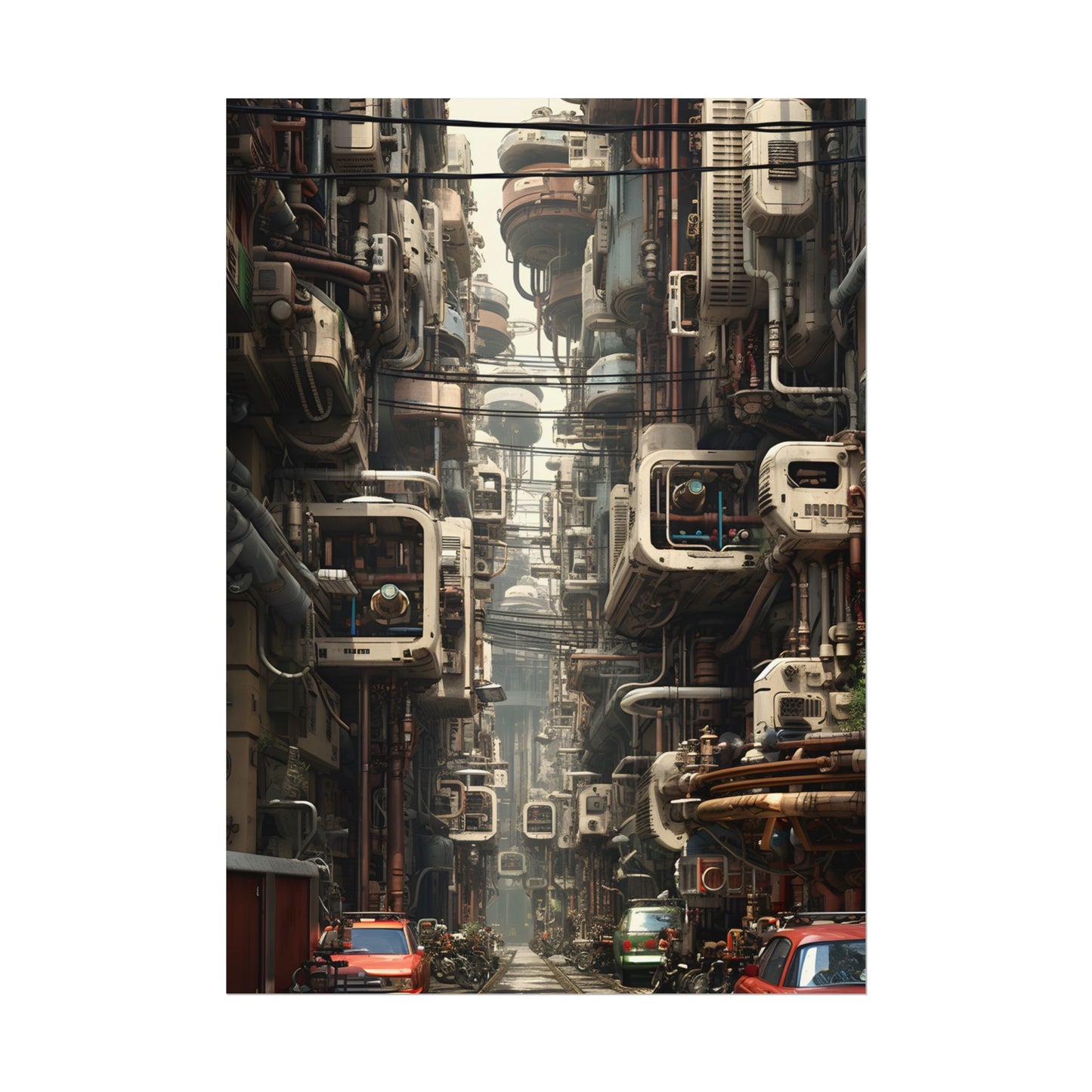 Steampunk Post-Apocalyptic City: Nighttime Digital Artwork - Poster