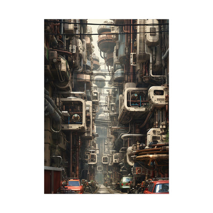 Steampunk Post-Apocalyptic City: Nighttime Digital Artwork - Poster