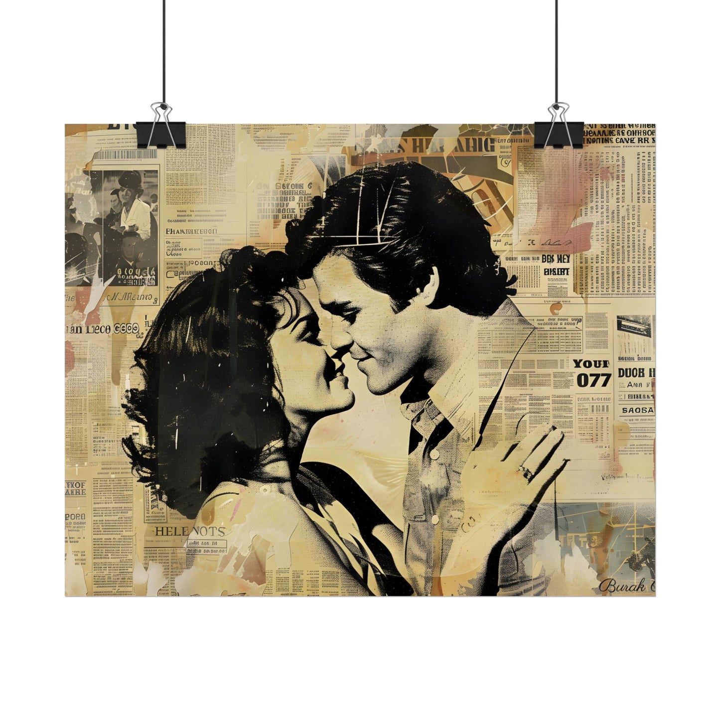 Retro Vintage Romance: Couples Newsprint Artwork - Poster