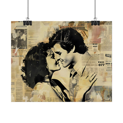 Retro Vintage Romance: Couples Newsprint Artwork - Poster