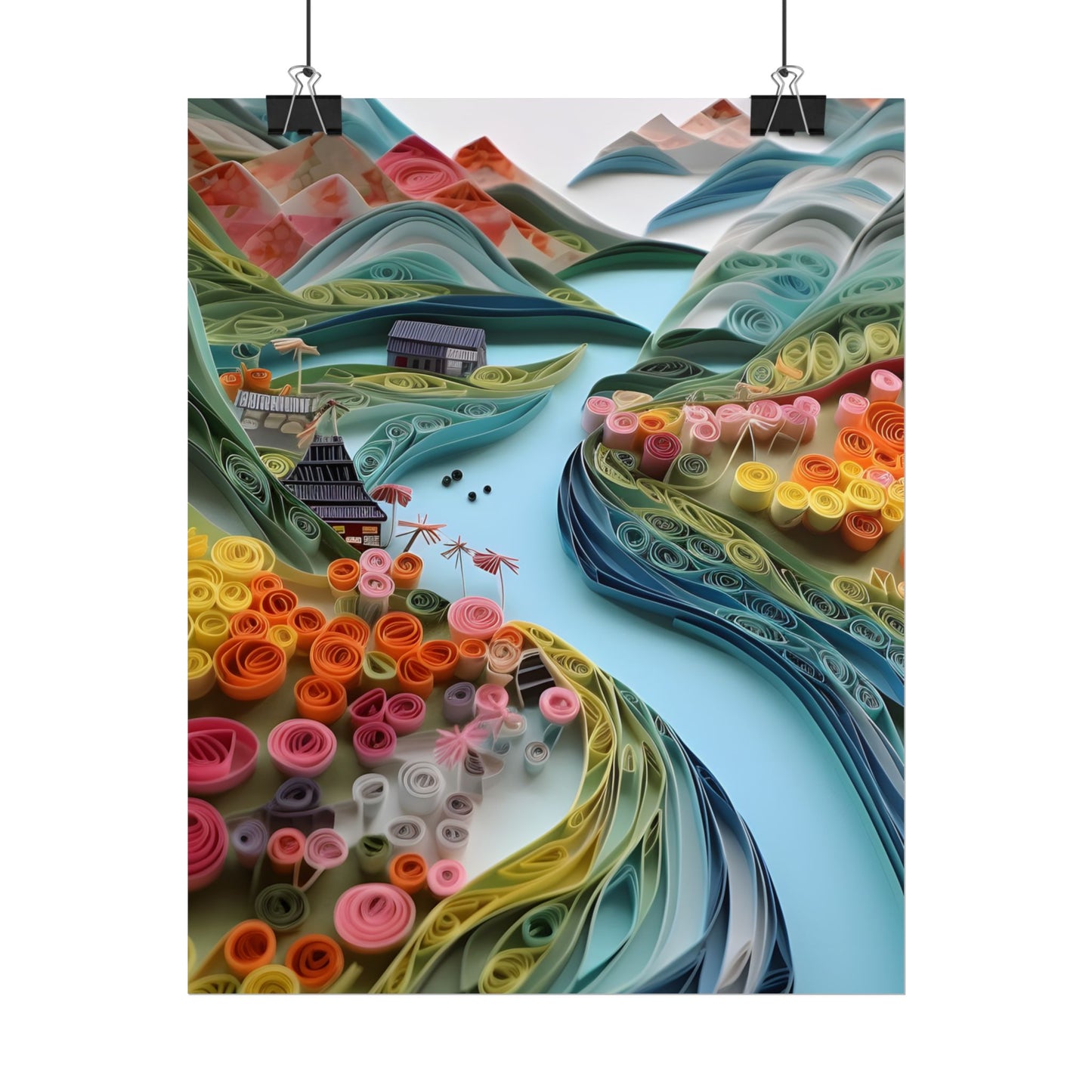 Paper Quilled Island Landscape: Handmade Artwork Photo - Poster