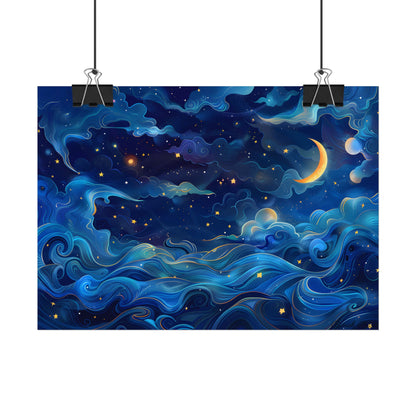 Whimsical Dreamy Night Sky: Stars, Moon, and Shooting Star - Poster